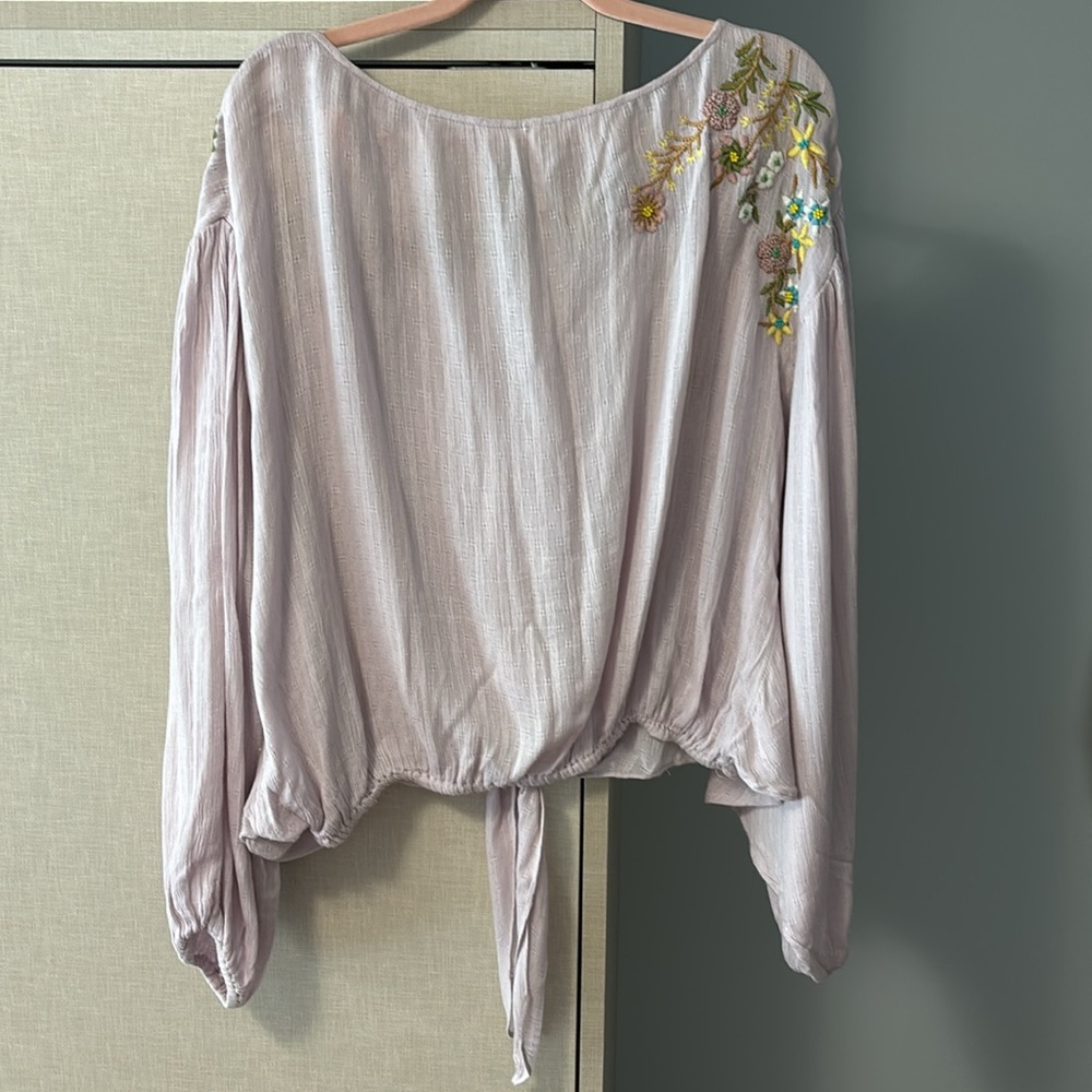 Free People Embroidered Blouse - Lavender with Floral Accents - Picture 4 of 6